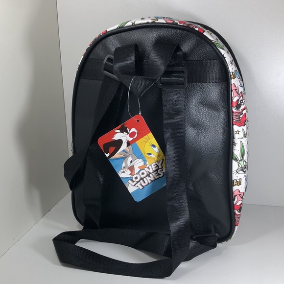 Looney Tunes All Over Print Faux Leather 10.5" Women’s White Mini Backpack. - Picture 6 of 15